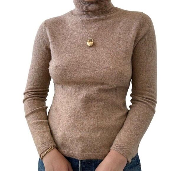 Garnet Hill Womens Tan 100% Cashmere Turtleneck Soft Sweater Sz M - Picture 1 of 7